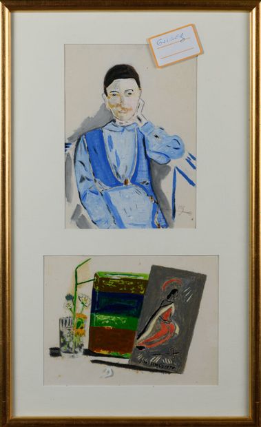 null Suite of two gouaches GERNEZ "The man who takes the pose" 21x15cm, SBD and attributed...