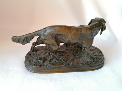 null Pierre-Jules MÊNE 1810-1879 "English spaniel dog" Bronze print with dark brown...