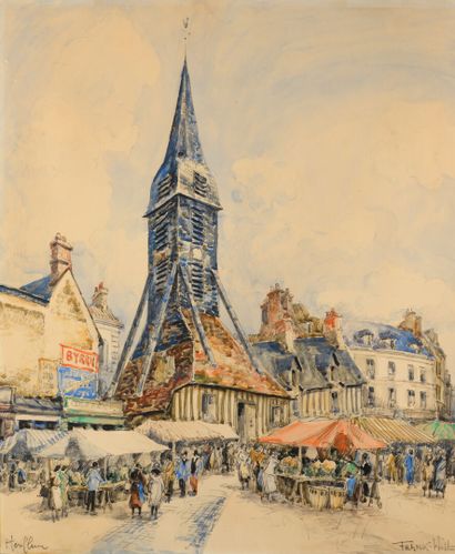 null Frank WILL 1900-1950 "Marché de Sainte Catherine" watercolor, SBD, 55x45cm