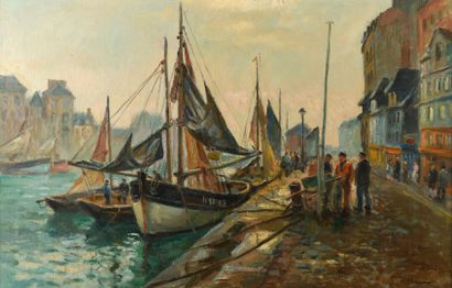 null Raymond LECOURT "Port of Honfleur" HST, SBD, 60x92cm