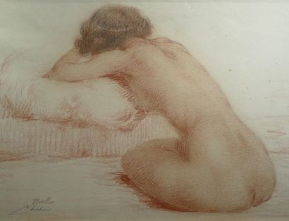 null BOULIER Lucien 1882-1963 "Young woman resting" Drawing, watercolor, red chalk...