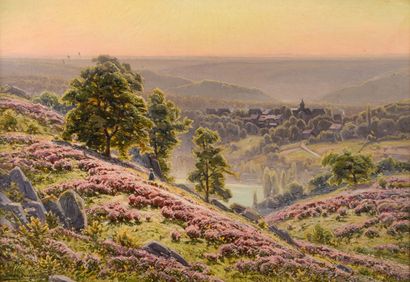null Didier POUGET "Corrèze valley, morning. Heather in bloom" HST, SBG, 47x67cm...