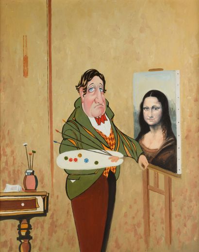null John SCHWATSCHKE 1943 "ARTISI and MODEL" HST,signed and titled on the back,...