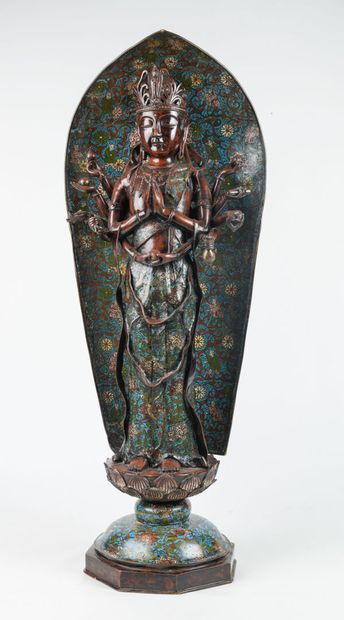 null Statue de divinité cloisonné Japonais vers 1900, H : 100cm