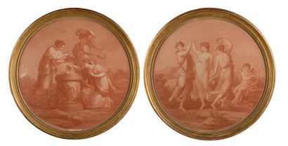 null Suite of two engravings "Allegory of love" diam: 42cm and "Young women at the...
