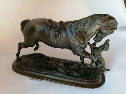 null Pierre LENORDEZ 1815 - 1892 "Horse and Greyhound" Bronze proof with brown patina...