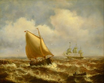null J. SEURS "Ships in the rough sea" HSP, SBG, 40x50cm