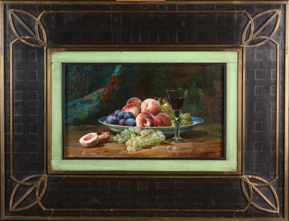 null FURCY de LAVAULT "Still life with peaches and grapes" HST, SHG, 52x54cm