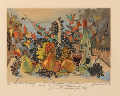 null André HAMBOURG «Nature morte aux raisins» lithographie, SBG, datée 1963, 15...
