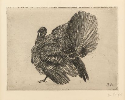 null Raymond BIGOT 1872-1953 «Le dindon» gravure, monogrammée en bas à droite et...