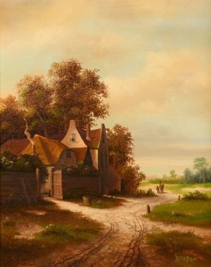 null G.J.A. VAN REEDE 1929-1998 "Country road at the farm" HST, SBD, 40x50cm
