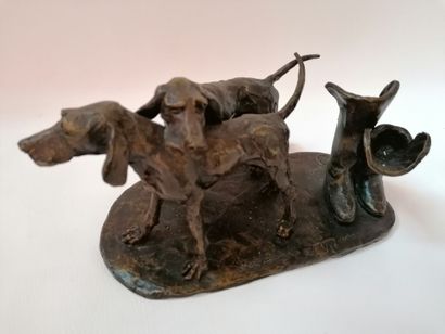 null Joël BLANC 20th century "Les deux amis" Bronze group with dark patina, signed...