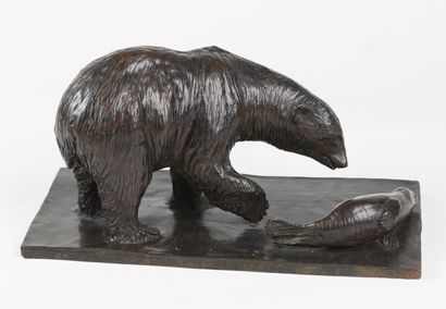 null 
School of the XXth Century COLCOMBET "The polar bear and the seal" Bronze print...