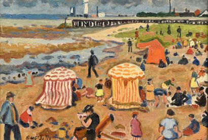 null Henri DE SAINT DELIS 1878-1949 "Beach of Honfleur" HST, SBG, 35x24cm, Provenance...