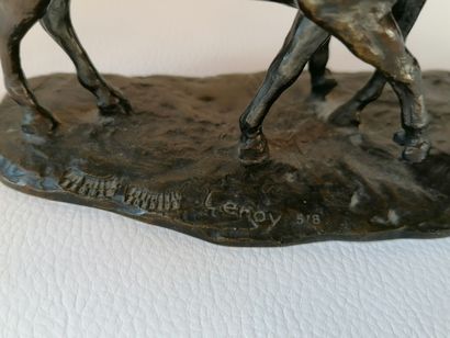 null Jean François LEROY 20th century "Couple of horses" Bronze proof with brown...
