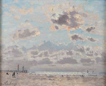 null André HAMBOURG 1909-1999 "Afternoon at low tide in Trouville" HST, SBG, monogrammed...