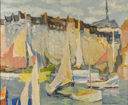 null Ernest KOSMOWSKI 1900-1985 «Le port de Honfleur vu de la maison bleue» HST,...