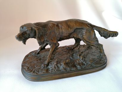 null Pierre-Jules MÊNE 1810-1879 "English spaniel dog" Bronze print with dark brown...