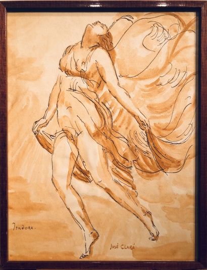 null CLARA José 1878-1958 «Allégorie pour Isadora» Lavis et plume sur papier signée...