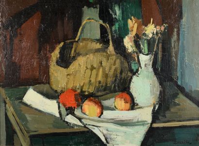 null André LEMAITRE "Still life with basket" HST, SBD, 1966, 81x61cm