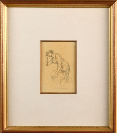null George-Antoine ROCHEGROSSE 1829-1958 «Jeune femme agenouillée» crayon, SBD,...