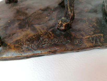 null Joël BLANC XXe siècle «Les deux amis» Groupe en bronze à patine sombre, signée...