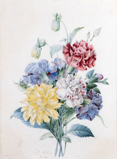 null Eulalie de BRIDIEU "Bouquet of flowers" watercolor, SBM and dated 1833, Pupil...