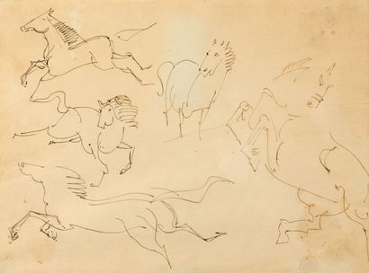 null Jean DUFY «Etude de chevaux» dessin sur papier dans son cadre, SBG, 27 x 36...