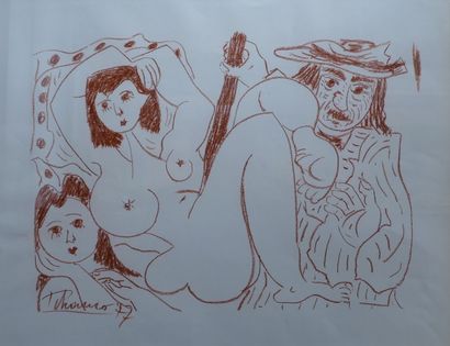 null CHANCO Roland 1914-2017 "Personnages" Drawing, colored pencil on paper signed...