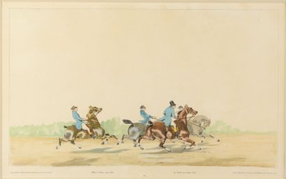 null Alfred DE DREUX "Les chevaux de courses" lithographie polychrome, (traces de...
