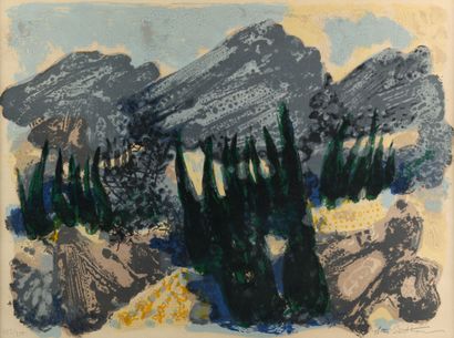 null Maurice ELIE SARTHOU "Paysage alpin",Lithographie 153/350ex. 44x60cm
