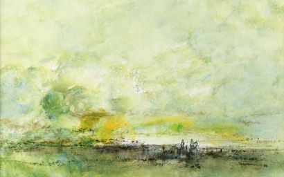null BLUTEAU "L'étang à la Tour" aquarelle, SBD, 38x23cm