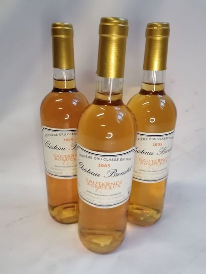 null 
Three bottles Château Broustet Sauternes 2ème grand cru 2005 (sold as is without...
