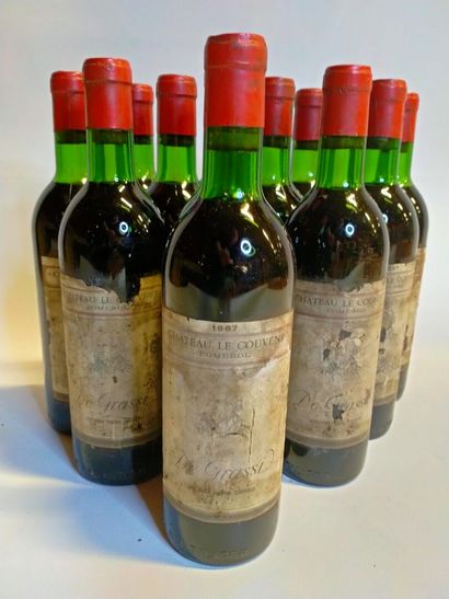 null 
12 bouteilles, Château le couvent Pomerol, De Grassi 1967 (vendu en l'état...