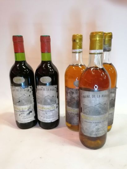 null 
5 bottles, Monbazillac domaine de la marche 1974 (3 whites and 2 reds) (sold...