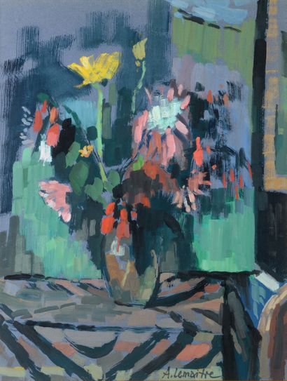 null André LEMAITRE "Still life with flowers" gouache on paper, SBD, 63x48cm