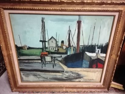 null André LEMAITRE "Boats at the docks" HST, SBD, 60x73cm