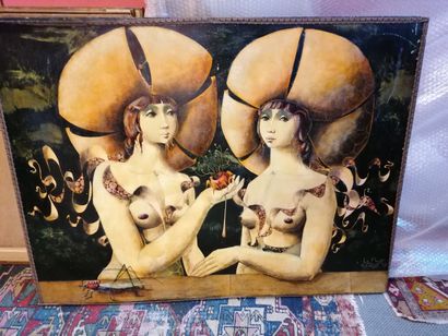 null 
Kristian LE MOULT "Les jumelles" Peinture sur isorel, SBD, exposé au salon...