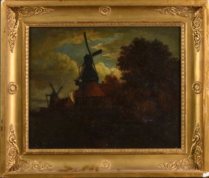 null Dutch school IXXth "Landscape with a mill" HST, 33.5x41.5cm