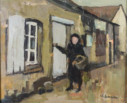 null André LEMAITRE "Return from the market" HST, SBD, 50.5x61cm