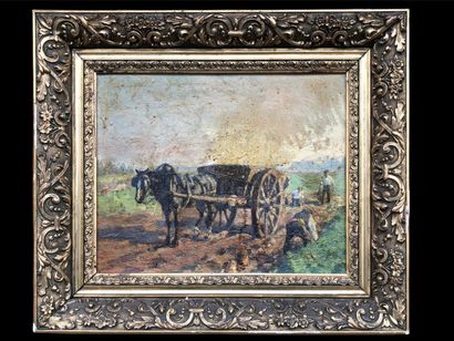 null André FREMOND (1884-1965) "Works in the fields" Oil on cardboard signed and...