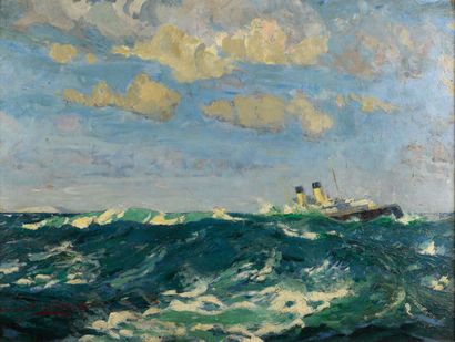 null Bernard LACHEVRE (1885-1950) "Paquebot en mer" HSP, SBD, 78x60cm