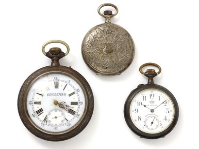 null LONGINES Silver pocket watch 800 thousandths, cover and back of box with chased...