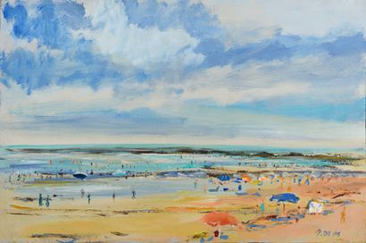 null Jacques DEVOS "Bathing at the beach" (Manche 2015) HSP, SBD, 54x81cm without...