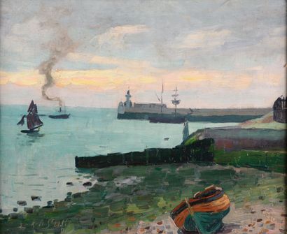 null René DE SAINT DE DELIS "Exit from the port 1906" HST, SBG, 38x46cm