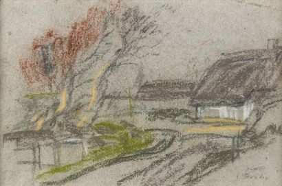 null 
Attribué à Eugène BOUDIN (1824-1898).

Les arbres près du hameau.

Pastel sur...