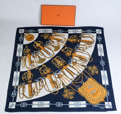 null HERMES Paris made in France Printed silk square titled "Cliquetis", signed Abadie...