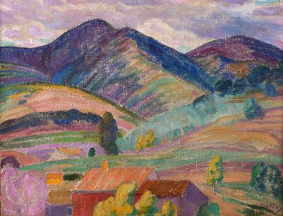 null DETROY Léon (1857-1955) "Paysage de Provence, le Mas dans la montagne" (Collioure)...