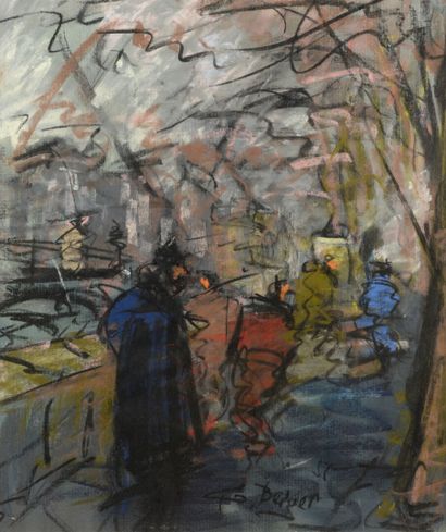 null Georges BERGER (1908-1976) "The booksellers on the quays in Paris" pastel on...