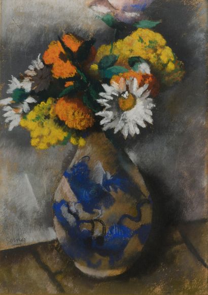 null Paul-Elie GERNEZ "Nature morte au vase de fleurs" pastel, SBG, 36x26cm